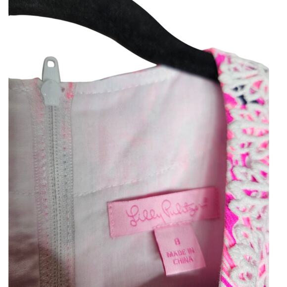 Lilly Pulitzer Girls 8 Waverly Dress Pink Navy Pineapple Lace Sheath Preppy - Picture 4 of 4